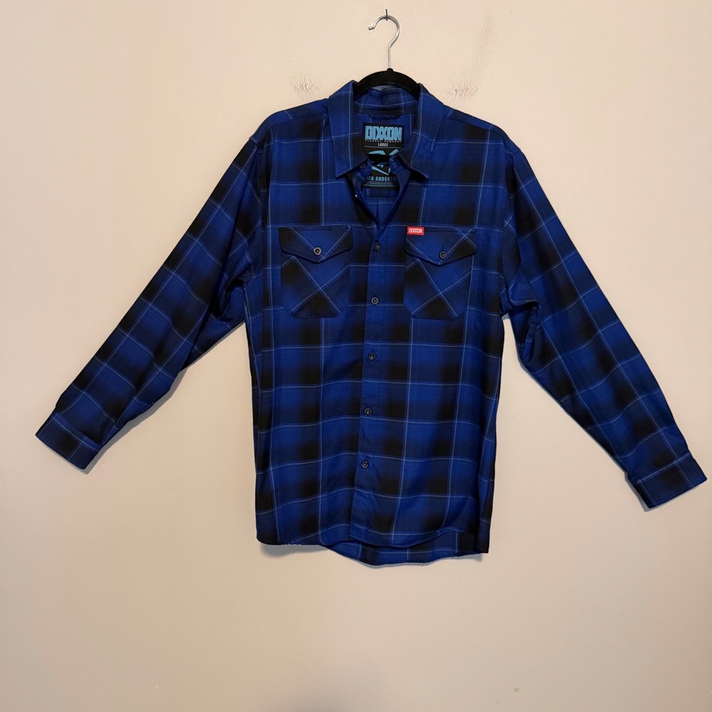 Dixxon x Ryan Anderson Flannel Shirt Large Blue Black Plaid Collab workwear